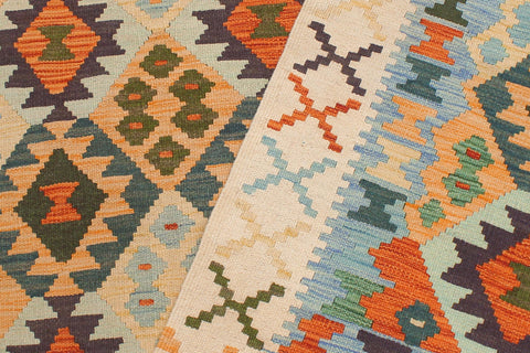 handmade Geometric Kilim Blue Beige Hand-Woven RECTANGLE 100% WOOL area rug 5 x 7