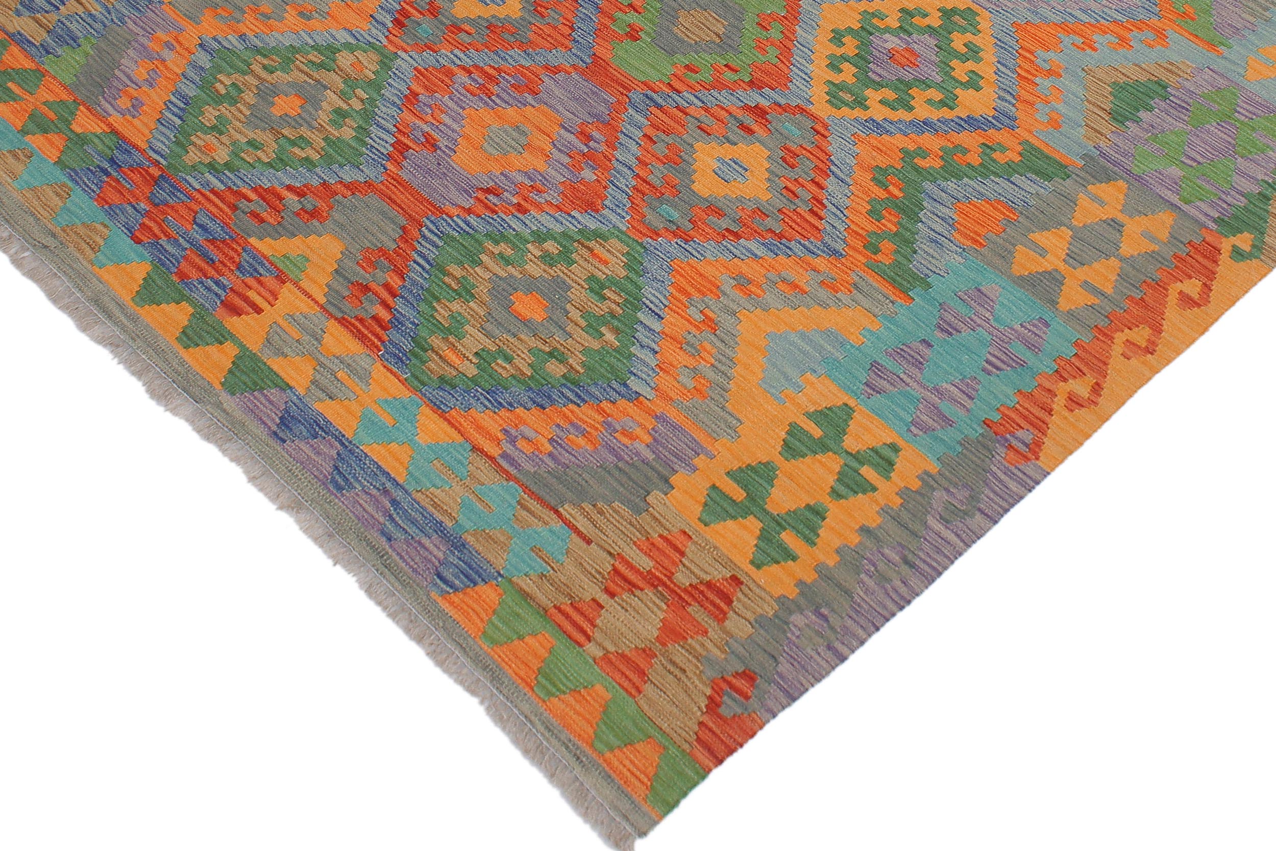 handmade Geometric Kilim Blue Gray Hand-Woven RECTANGLE 100% WOOL area rug 5 x 7