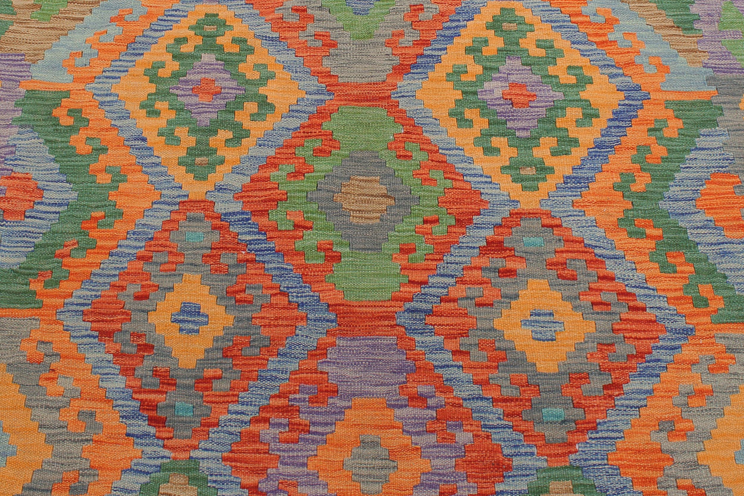 handmade Geometric Kilim Blue Gray Hand-Woven RECTANGLE 100% WOOL area rug 5 x 7