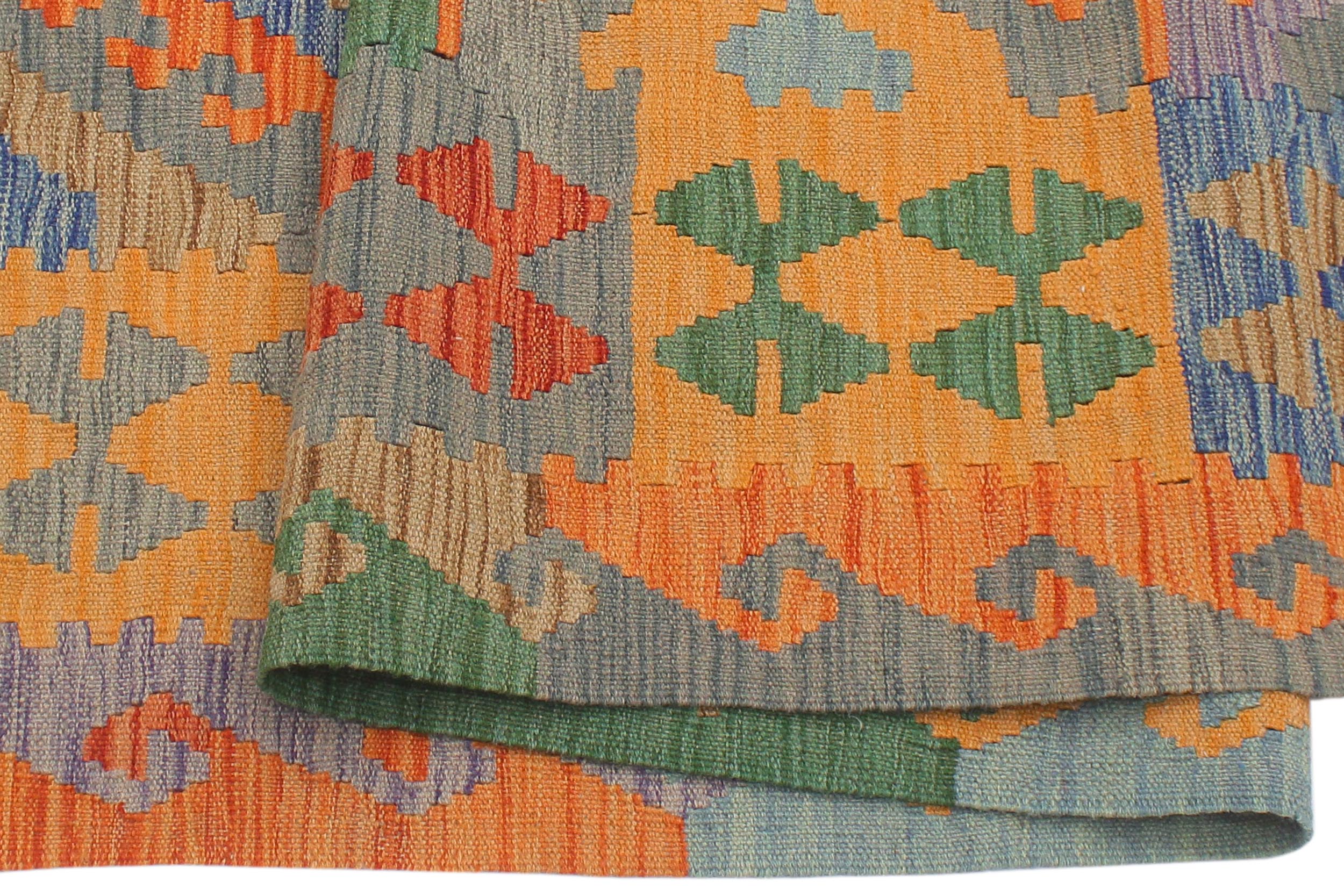 handmade Geometric Kilim Blue Gray Hand-Woven RECTANGLE 100% WOOL area rug 5 x 7
