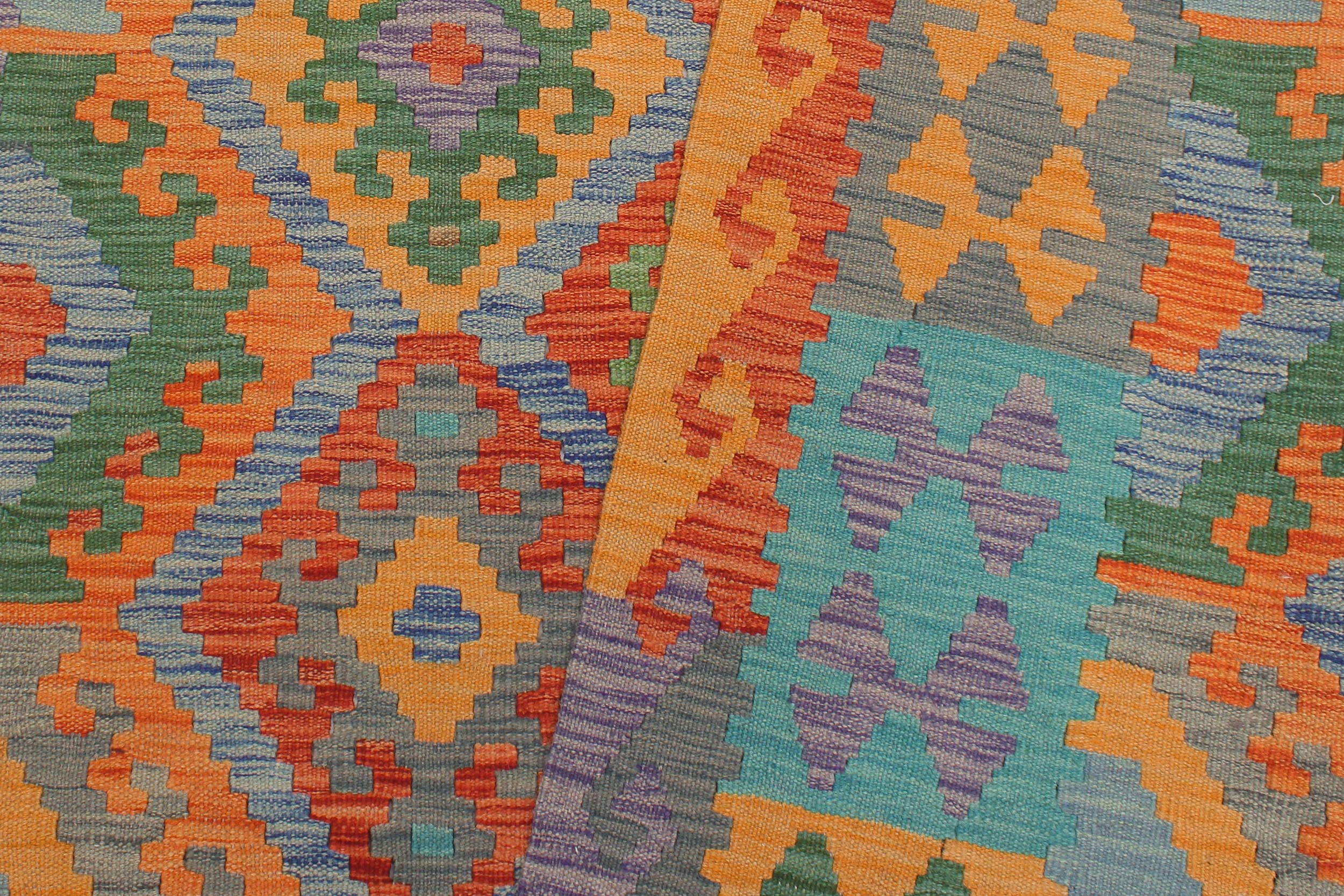 handmade Geometric Kilim Blue Gray Hand-Woven RECTANGLE 100% WOOL area rug 5 x 7