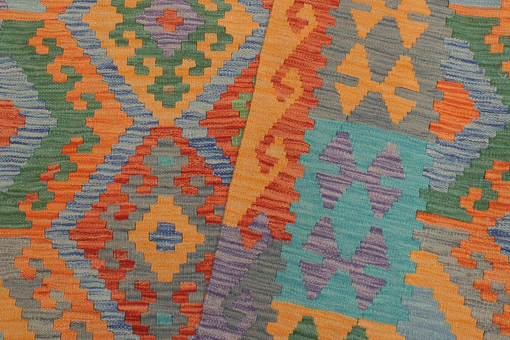 Flat Weave Kilim Antique Navaho Vintage handmade Geometric Kilim Blue Gray Hand-Woven Rectangle 100% Wool Area Rug 5x7 