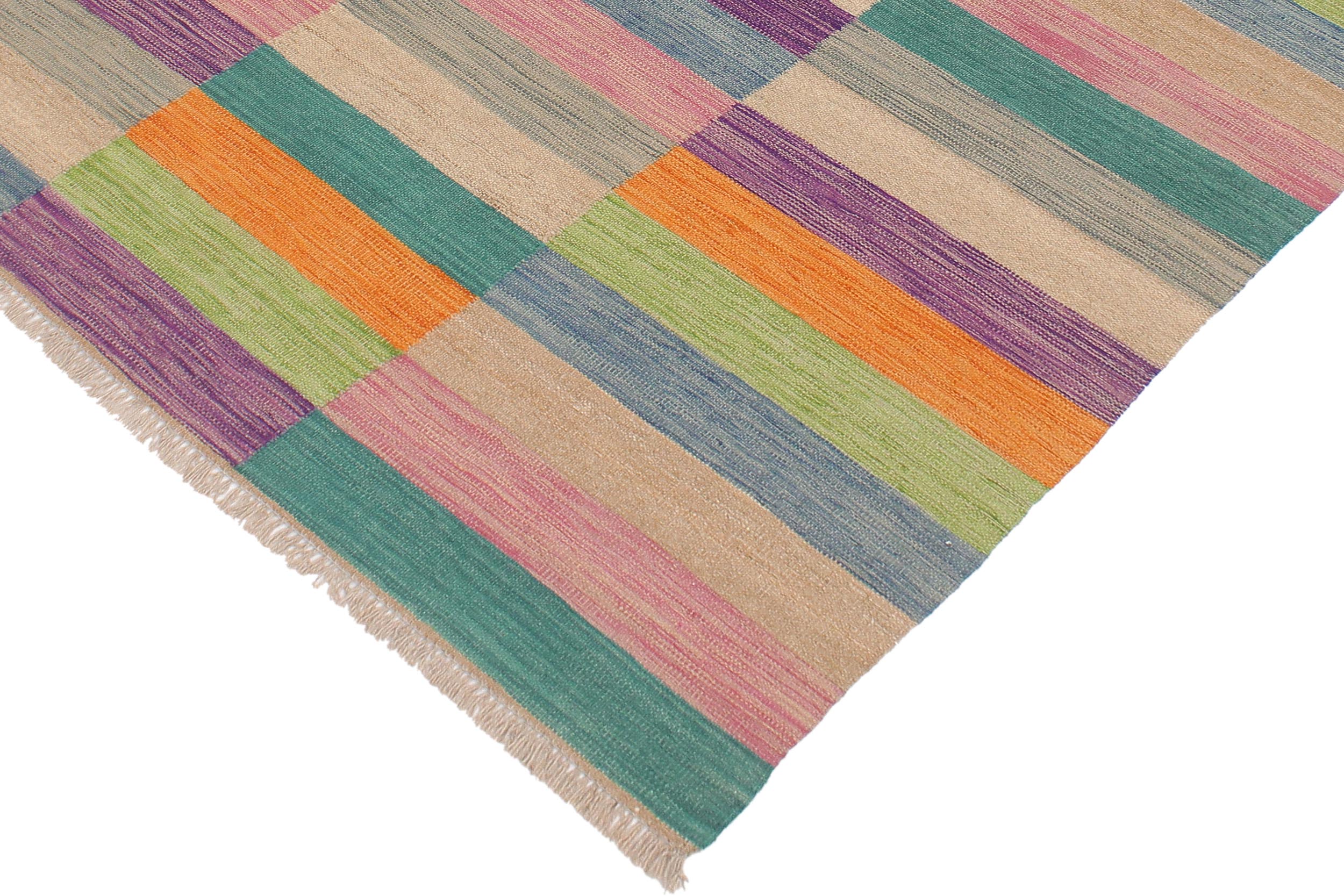 handmade Modern Kilim Blue Brown Hand-Woven RECTANGLE 100% WOOL area rug 5x7