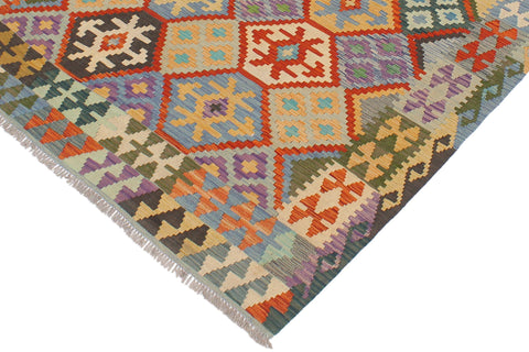 handmade Geometric Kilim Rust Blue Hand-Woven RECTANGLE 100% WOOL area rug 5x6