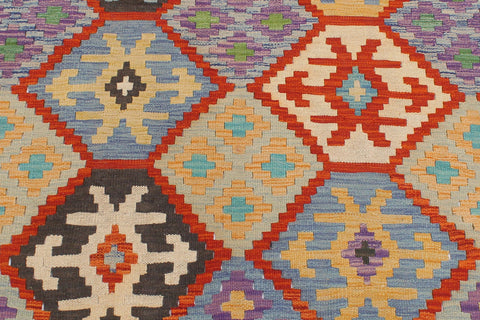 handmade Geometric Kilim Rust Blue Hand-Woven RECTANGLE 100% WOOL area rug 5x6