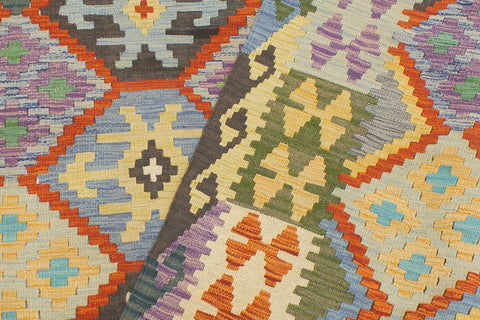handmade Geometric Kilim Rust Blue Hand-Woven RECTANGLE 100% WOOL area rug 5x6