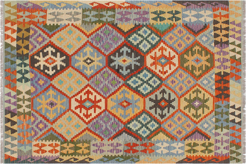 handmade Geometric Kilim Rust Blue Hand-Woven RECTANGLE 100% WOOL area rug 5x6