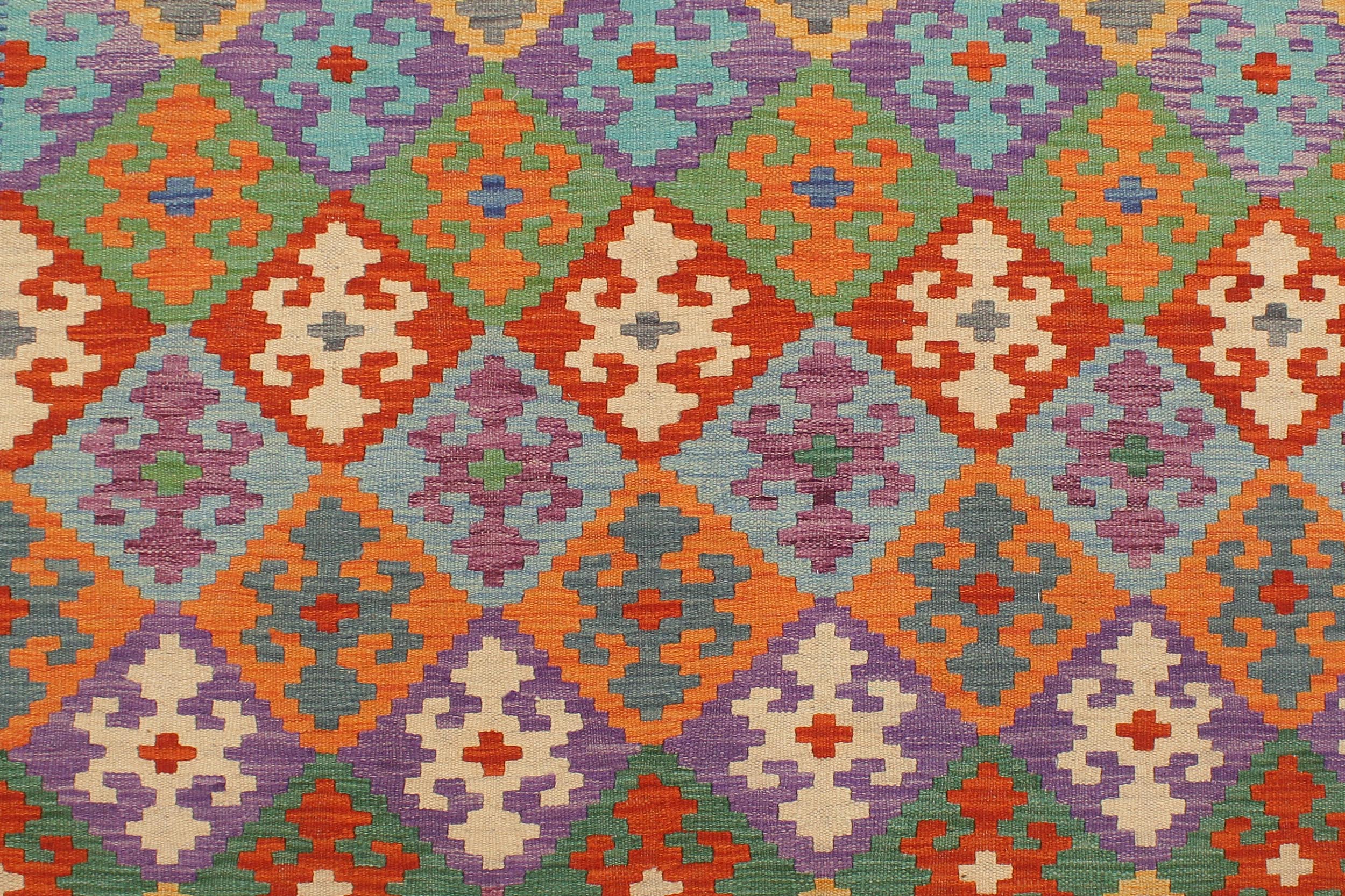 handmade Geometric Kilim Rust Blue Hand-Woven RECTANGLE 100% WOOL area rug 6 x 8