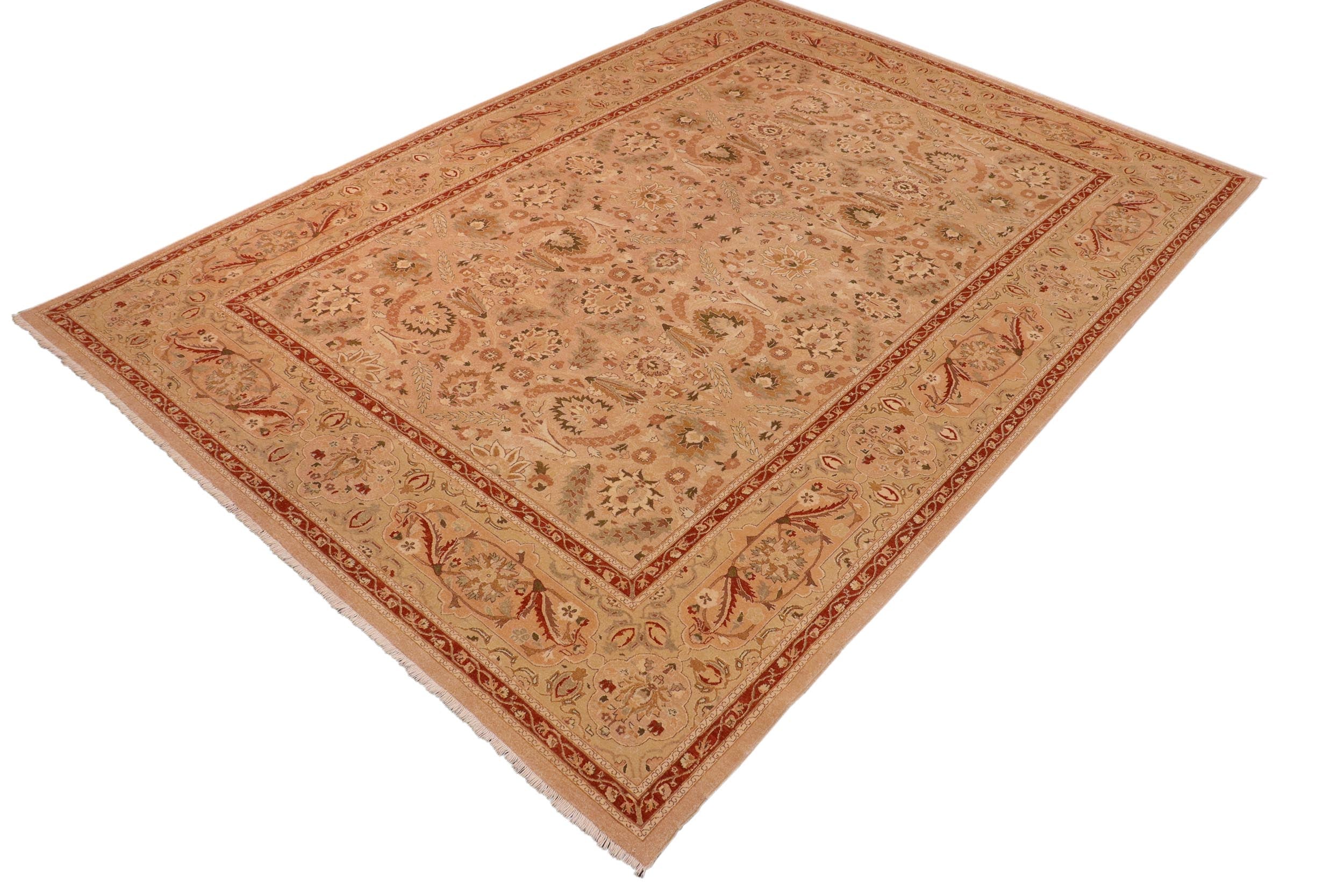 handmade Traditional Lahore Lt. Brown Rose Hand Knotted RECTANGLE 100% WOOL area rug 10' x 14'