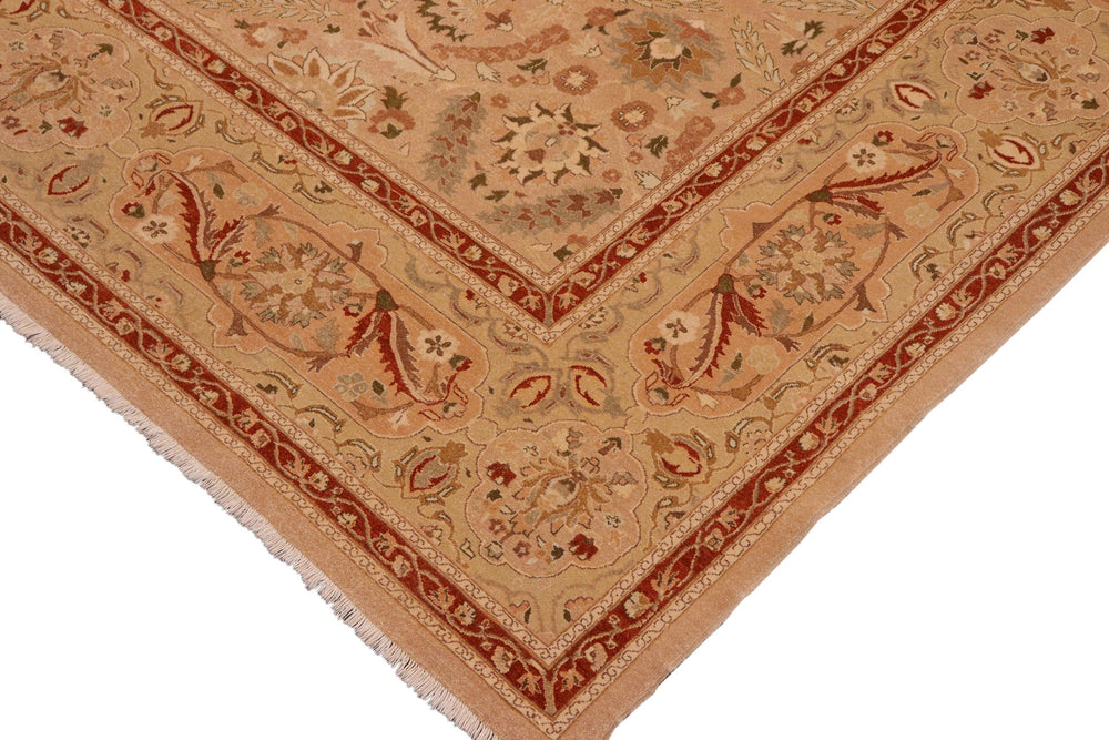 handmade Traditional Lahore Lt. Brown Rose Hand Knotted RECTANGLE 100% WOOL area rug 10' x 14'