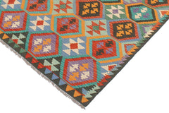 Flat Weave Kilim Antique Navaho Vintage handmade Geometric Kilim Rust Green Hand-Woven Rectangle 100% Wool Area Rug 6x8 