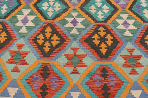 handmade Geometric Kilim Rust Green Hand-Woven RECTANGLE 100% WOOL area rug 6 x 8