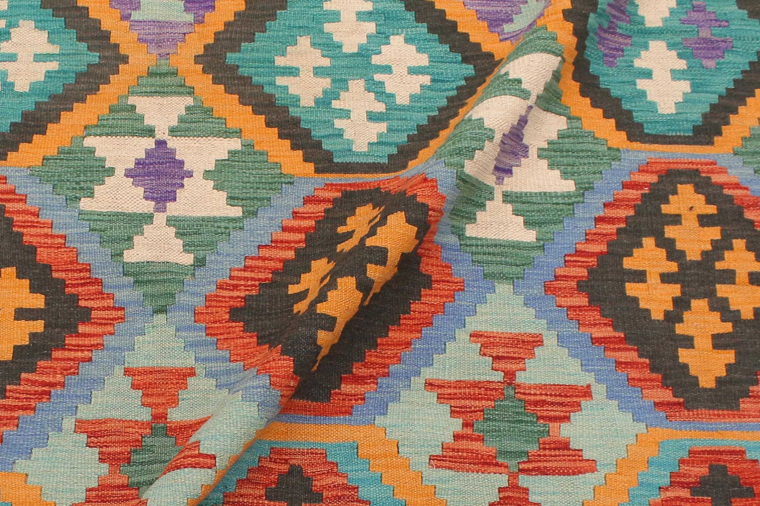 handmade Geometric Kilim Rust Green Hand-Woven RECTANGLE 100% WOOL area rug 6 x 8