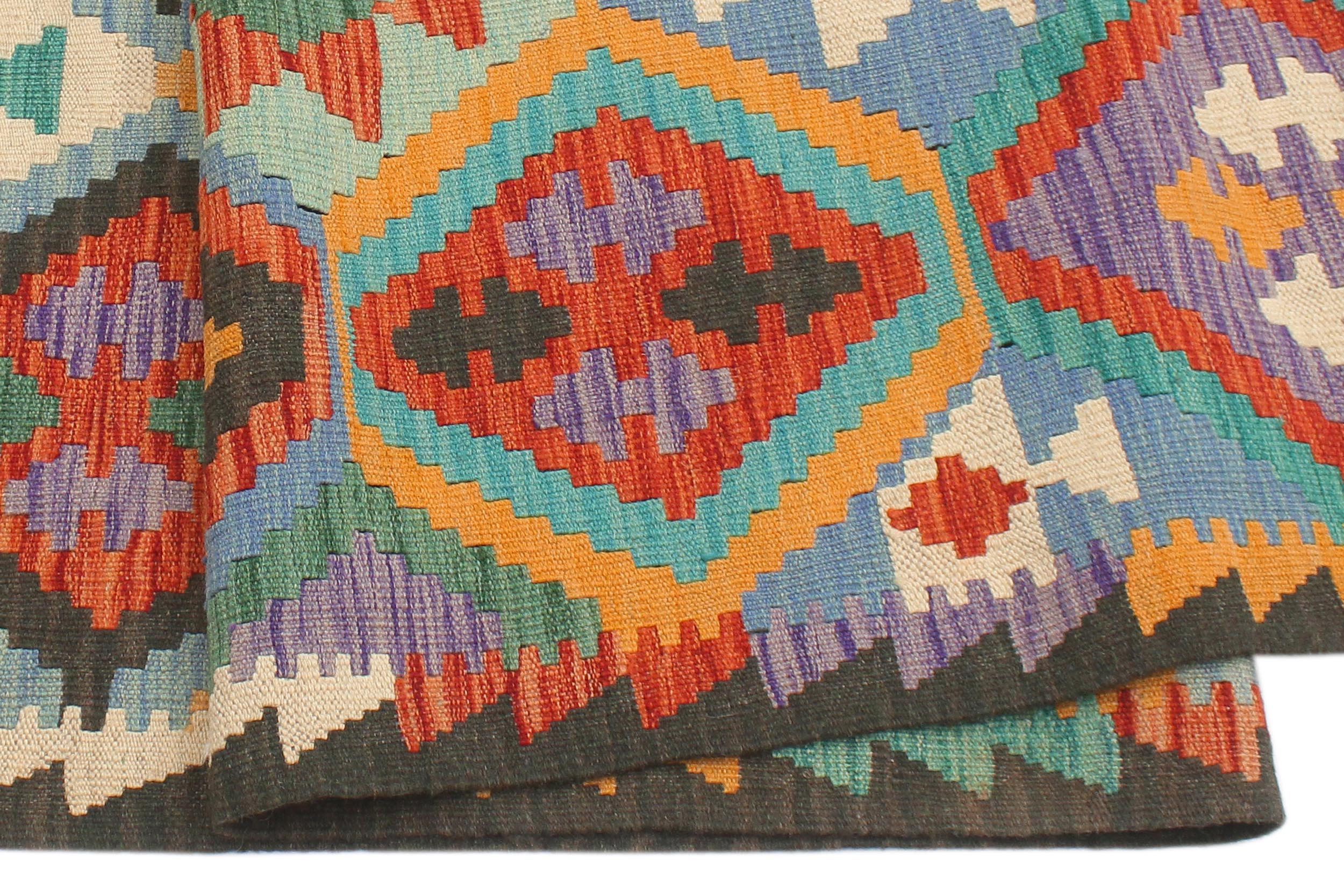 handmade Geometric Kilim Rust Green Hand-Woven RECTANGLE 100% WOOL area rug 6 x 8