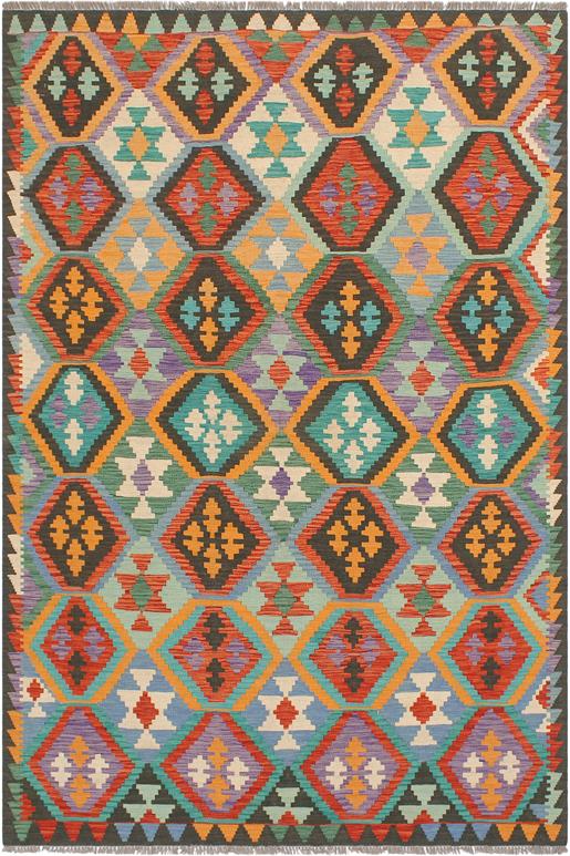 Flat Weave Kilim Antique Navaho Vintage handmade Geometric Kilim Rust Green Hand-Woven Rectangle 100% Wool Area Rug 6x8 