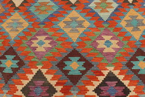 handmade Geometric Kilim Rust Blue Hand-Woven RECTANGLE 100% WOOL area rug 5x6