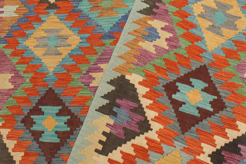 handmade Geometric Kilim Rust Blue Hand-Woven RECTANGLE 100% WOOL area rug 5x6
