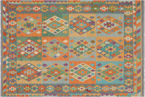 handmade Geometric Kilim Rust Blue Hand-Woven RECTANGLE 100% WOOL area rug 6 x 8