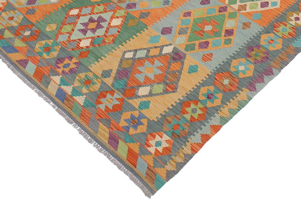 Flat Weave Kilim Antique Navaho Vintage handmade Geometric Kilim Rust Blue Hand-Woven Rectangle 100% Wool Area Rug 6x8 