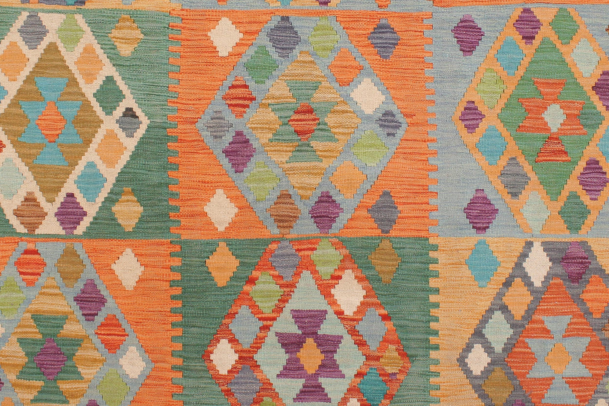 handmade Geometric Kilim Rust Blue Hand-Woven RECTANGLE 100% WOOL area rug 6 x 8