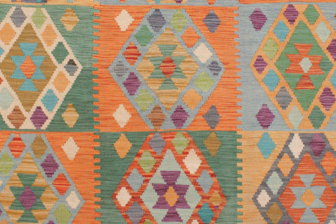 handmade Geometric Kilim Rust Blue Hand-Woven RECTANGLE 100% WOOL area rug 6 x 8