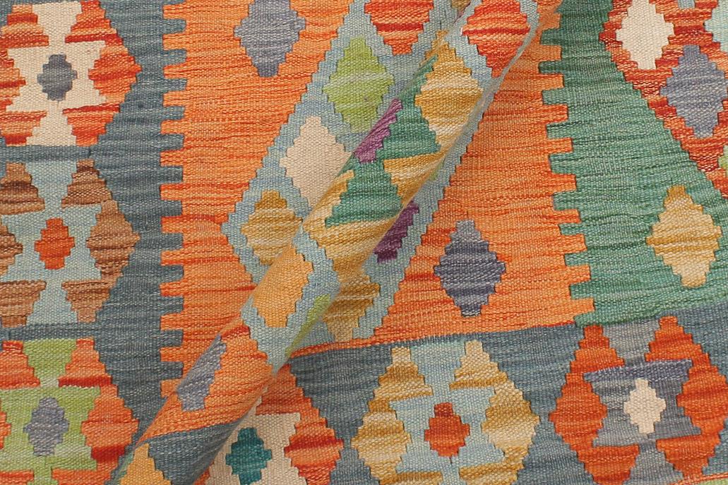 Flat Weave Kilim Antique Navaho Vintage handmade Geometric Kilim Rust Blue Hand-Woven Rectangle 100% Wool Area Rug 6x8 