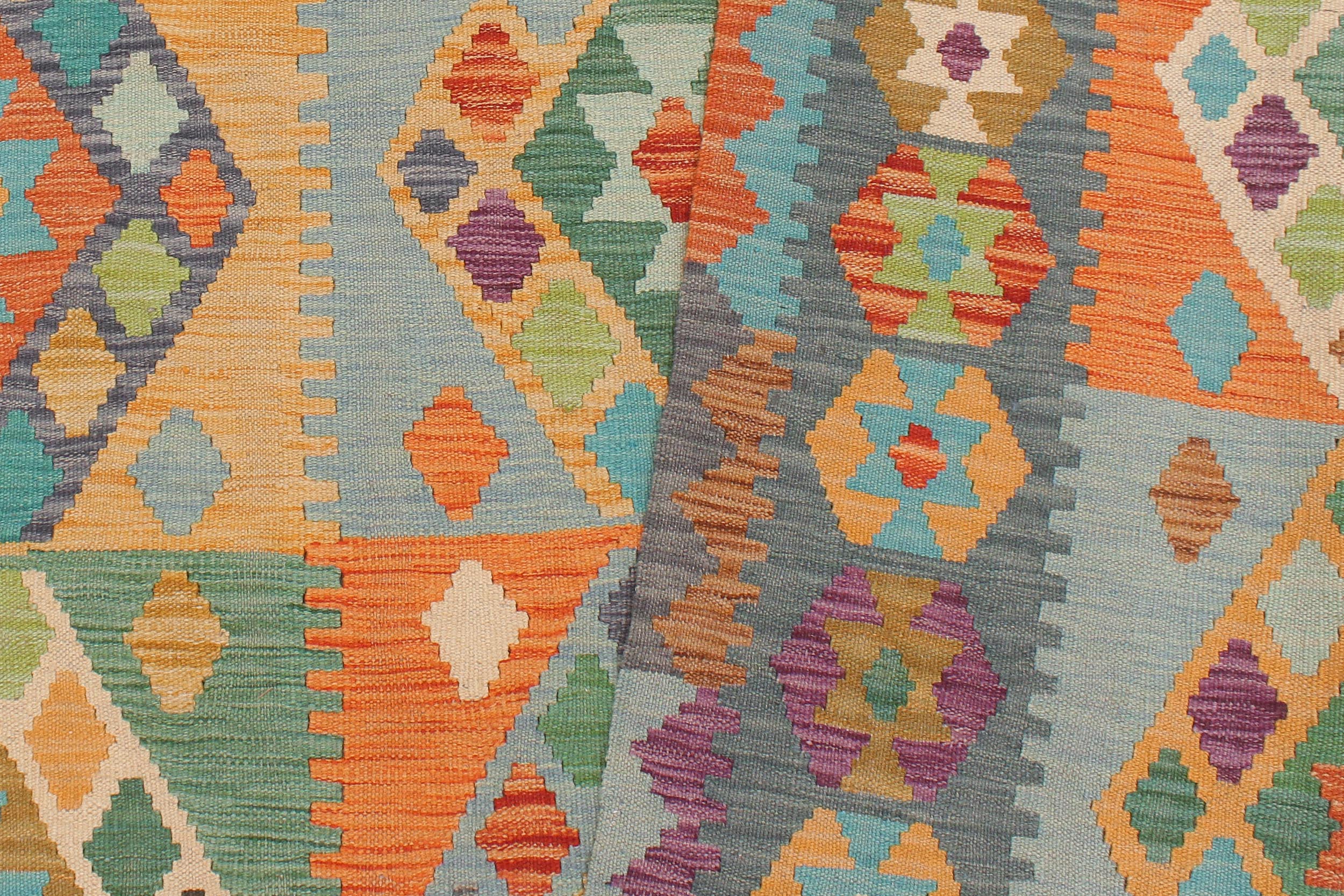 handmade Geometric Kilim Rust Blue Hand-Woven RECTANGLE 100% WOOL area rug 6 x 8