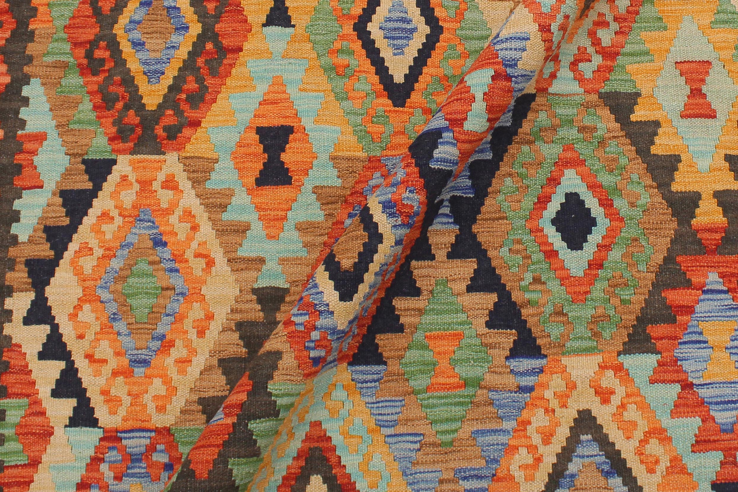 handmade Geometric Kilim Blue Rust Hand-Woven RECTANGLE 100% WOOL area rug 5x6