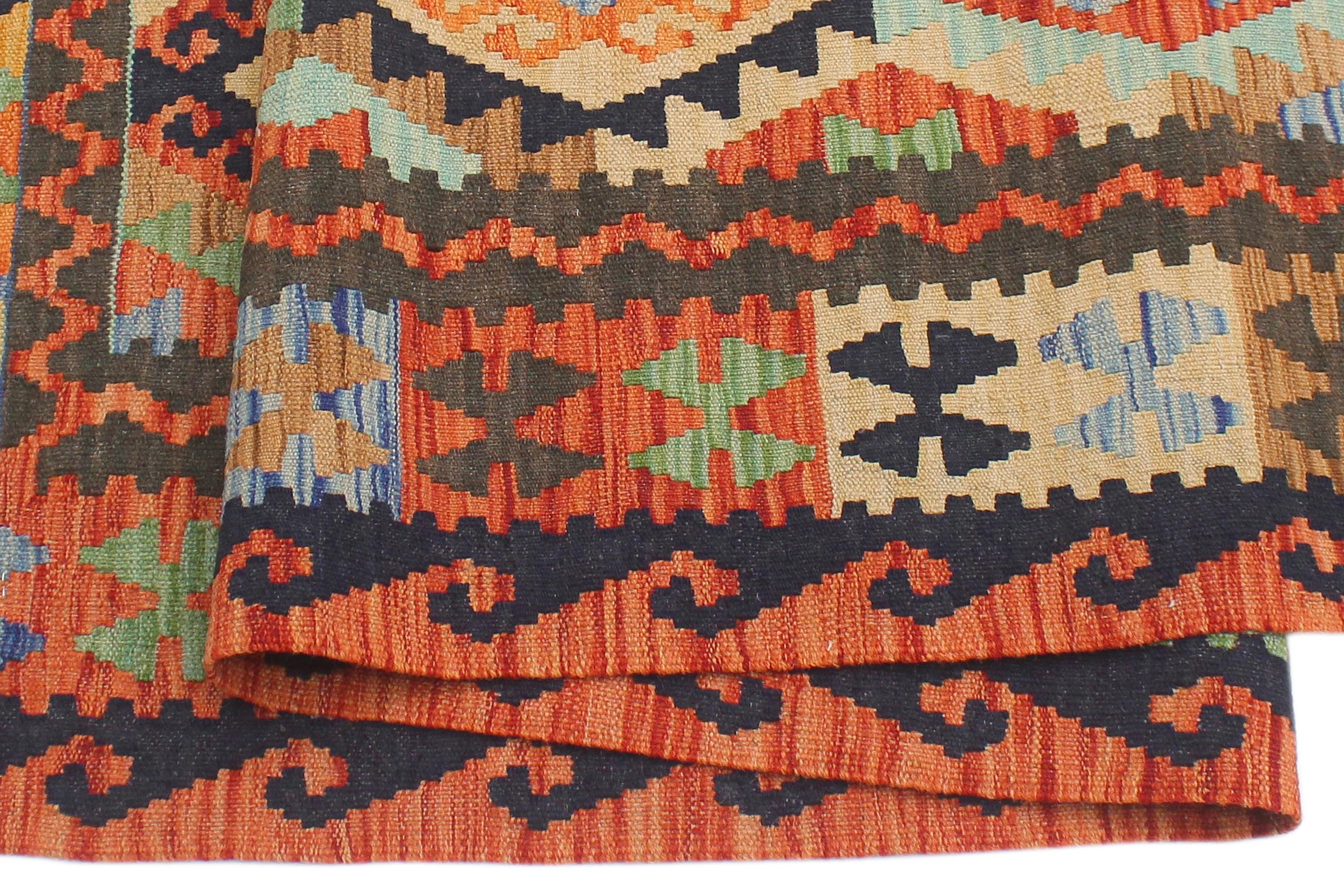handmade Geometric Kilim Blue Rust Hand-Woven RECTANGLE 100% WOOL area rug 5x6