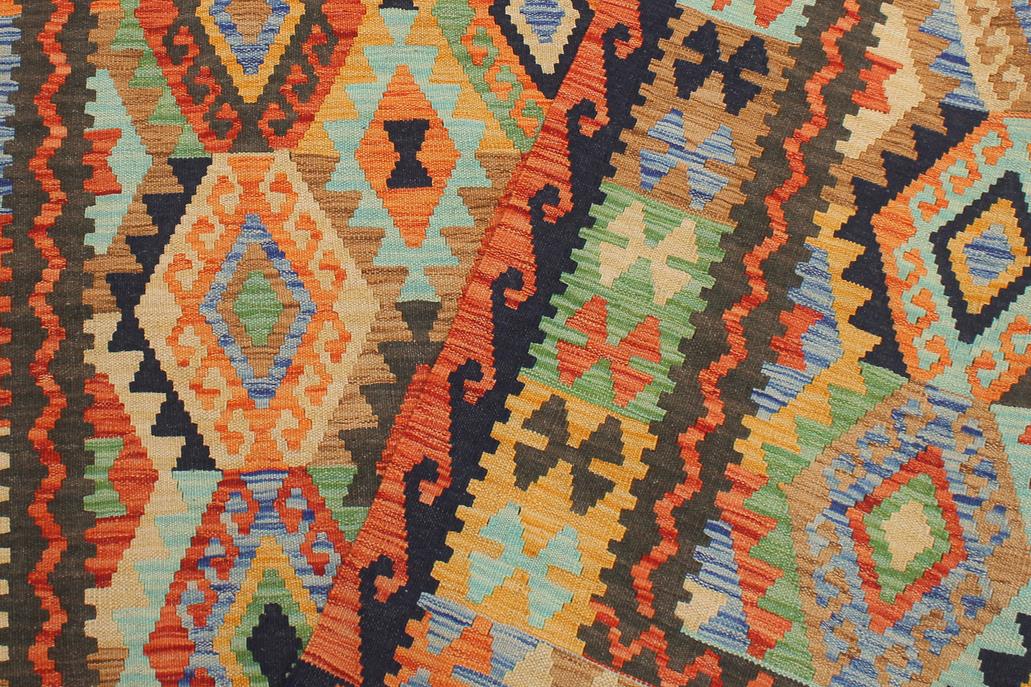 Flat Weave Kilim Antique Navaho Vintage handmade Geometric Kilim Blue Rust Hand-Woven Rectangle 100% Wool Area Rug 5x6 