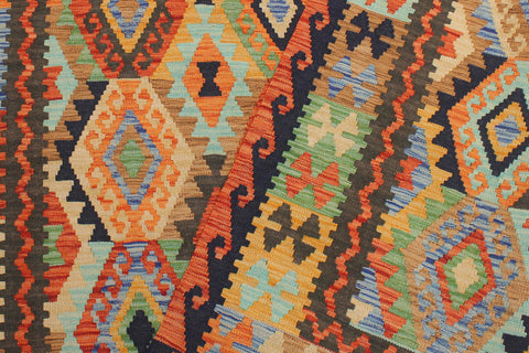 handmade Geometric Kilim Blue Rust Hand-Woven RECTANGLE 100% WOOL area rug 5x6