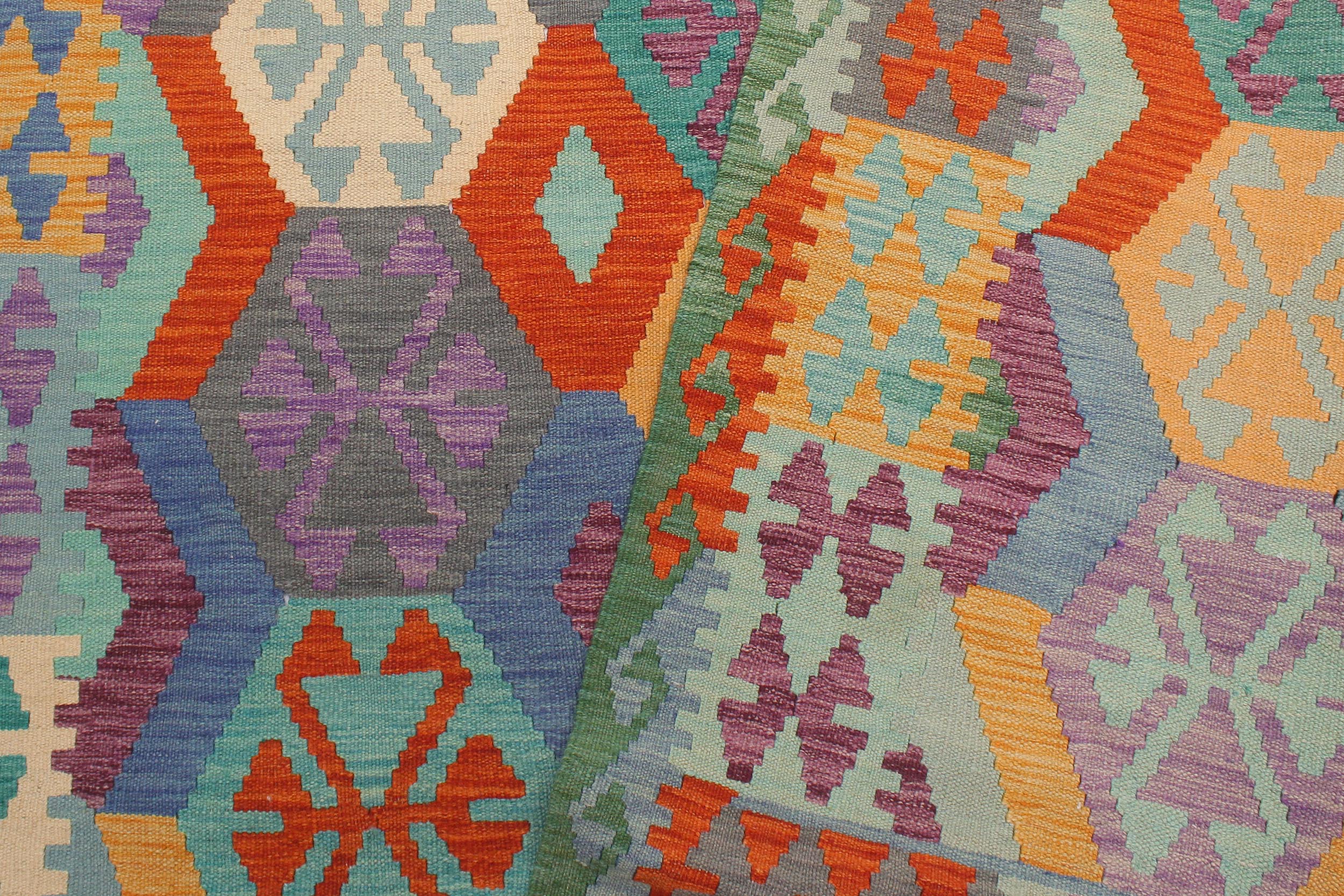 handmade Geometric Kilim Gray Green Hand-Woven RECTANGLE 100% WOOL area rug 6 x 8