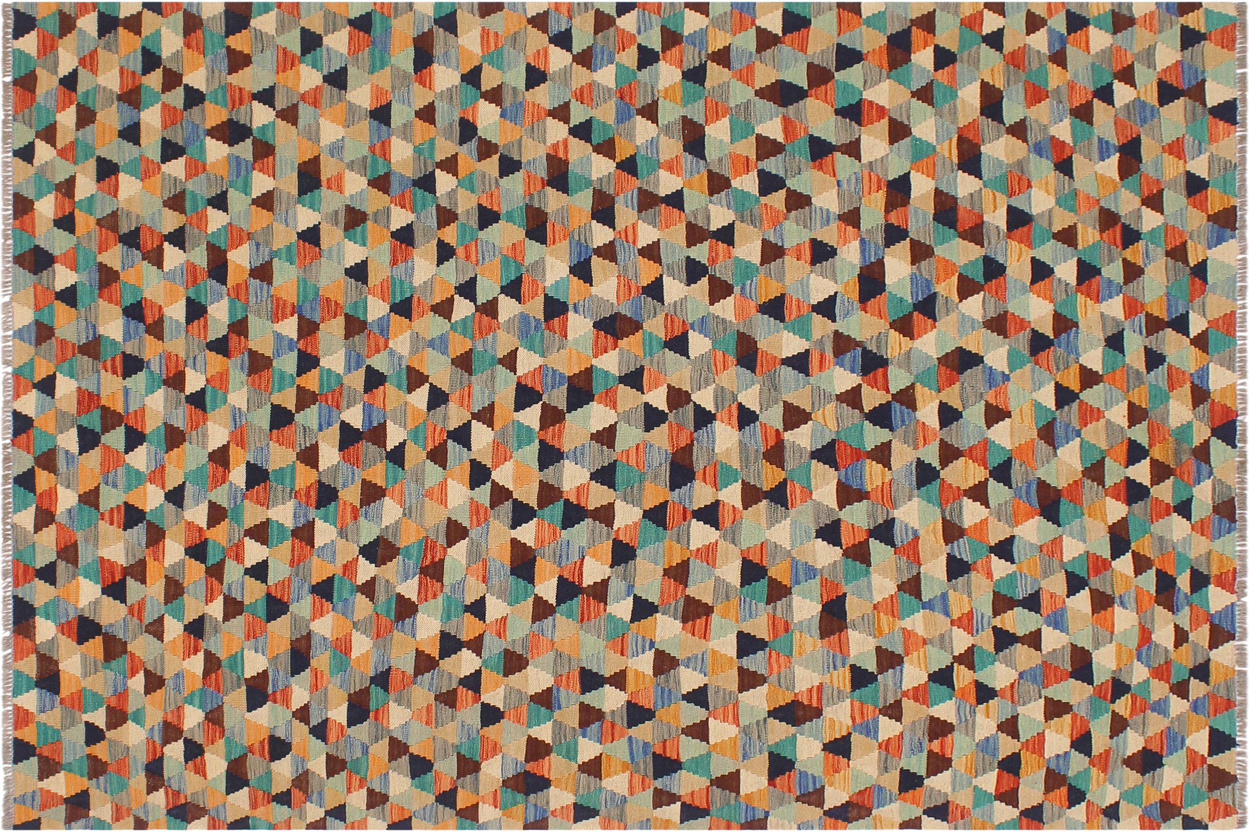 handmade Modern Kilim Blue Rust Hand-Woven RECTANGLE 100% WOOL area rug 5 x 6