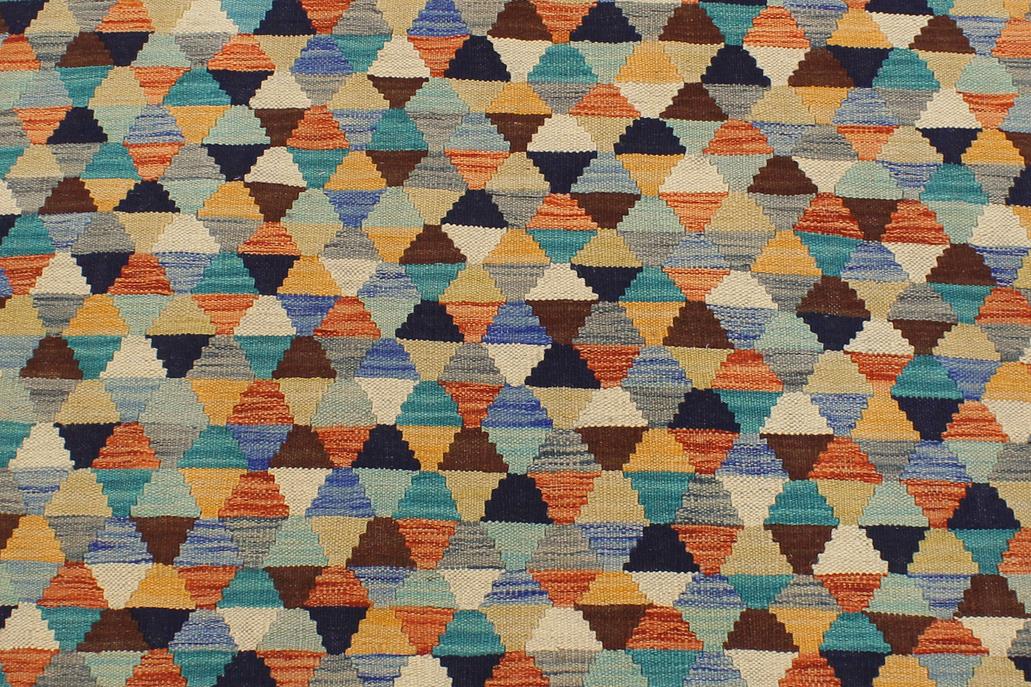 Flat Weave Kilim Antique Navaho Vintage handmade Modern Kilim Blue Rust Hand-Woven Rectangle 100% Wool Area Rug 5x6 