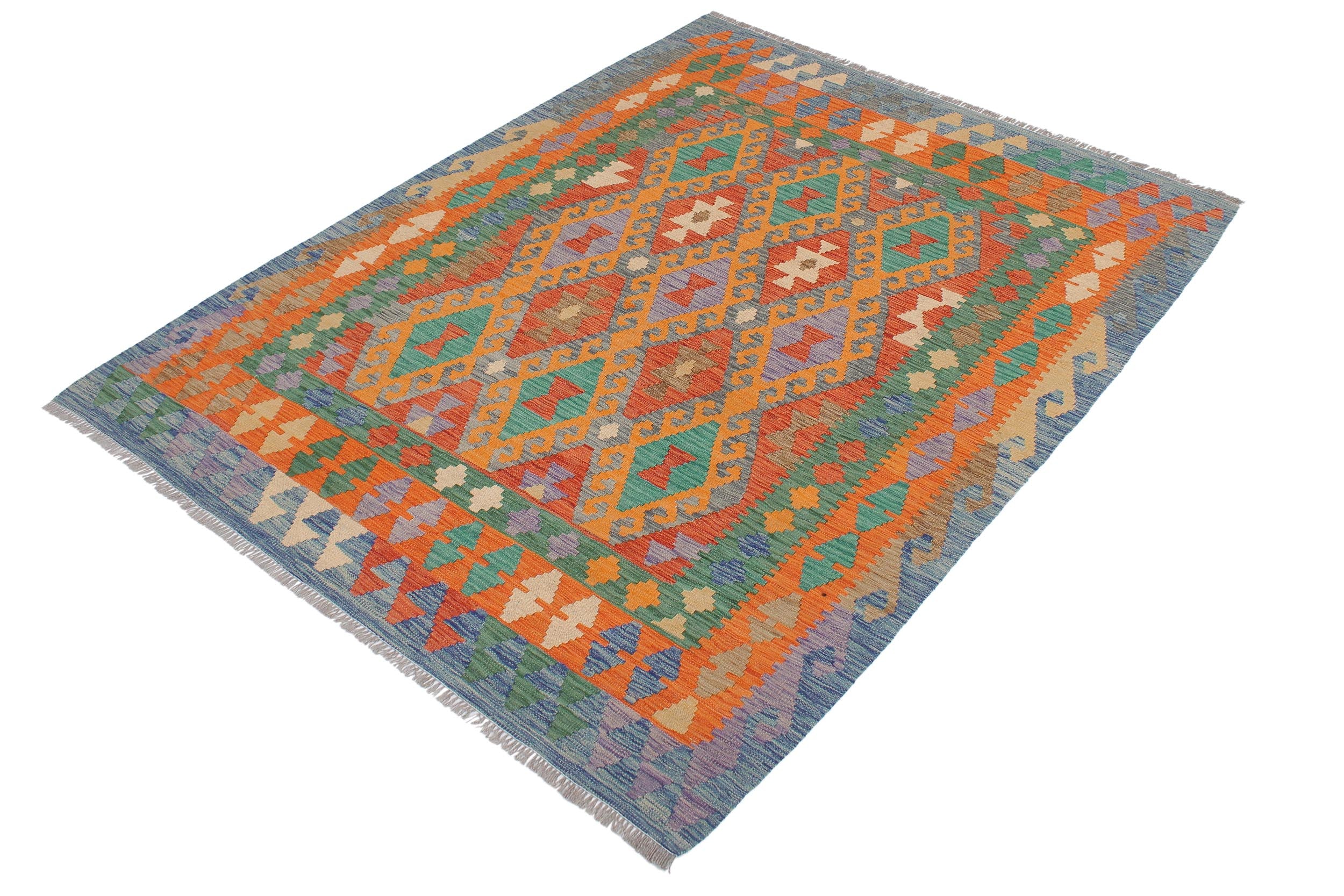 handmade Geometric Kilim Gray Blue Hand-Woven RECTANGLE 100% WOOL area rug 5 x 7