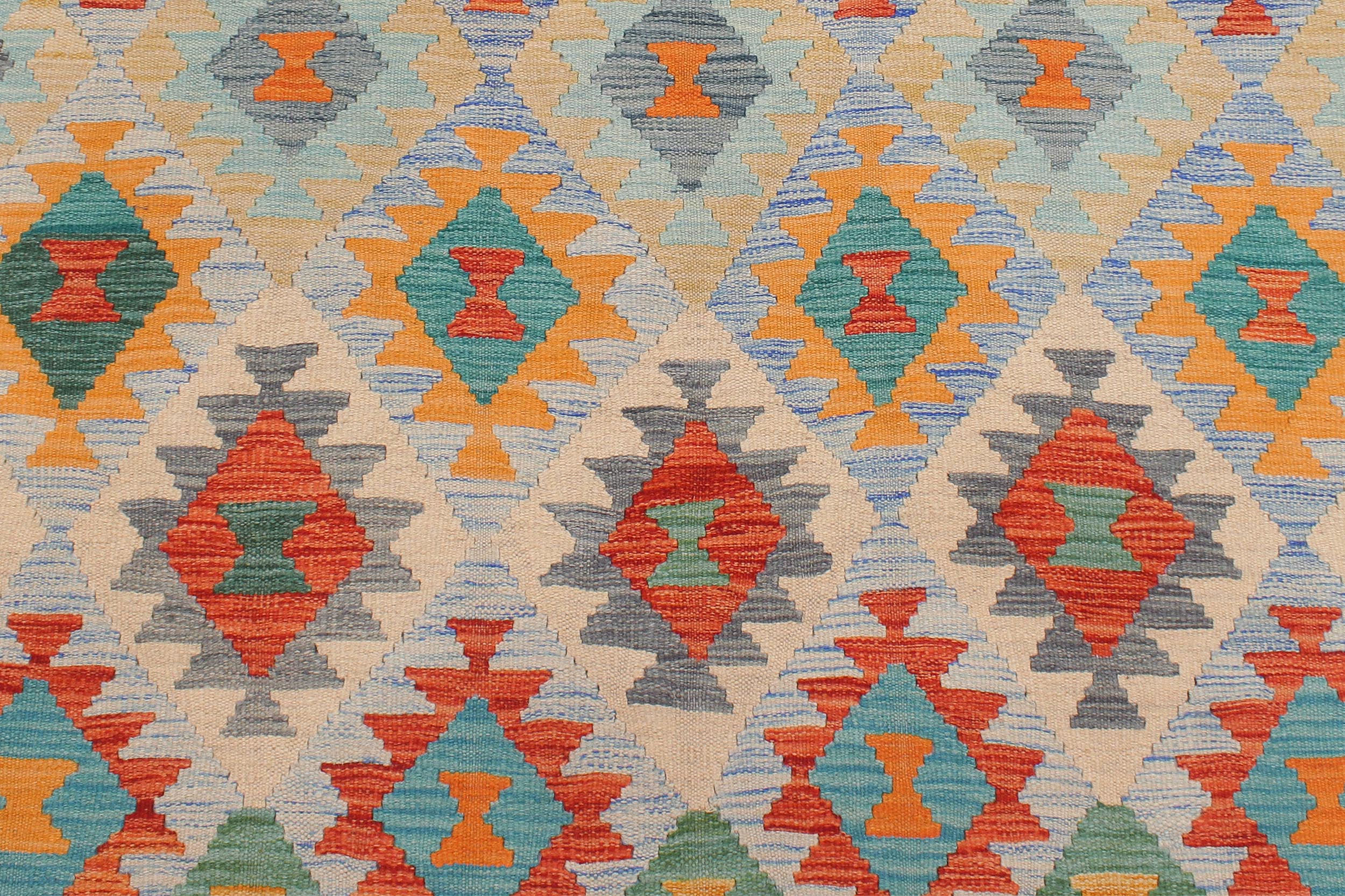 handmade Geometric Kilim Rust Blue Hand-Woven RECTANGLE 100% WOOL area rug 5 x 7