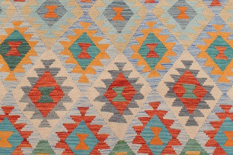 handmade Geometric Kilim Rust Blue Hand-Woven RECTANGLE 100% WOOL area rug 5 x 7