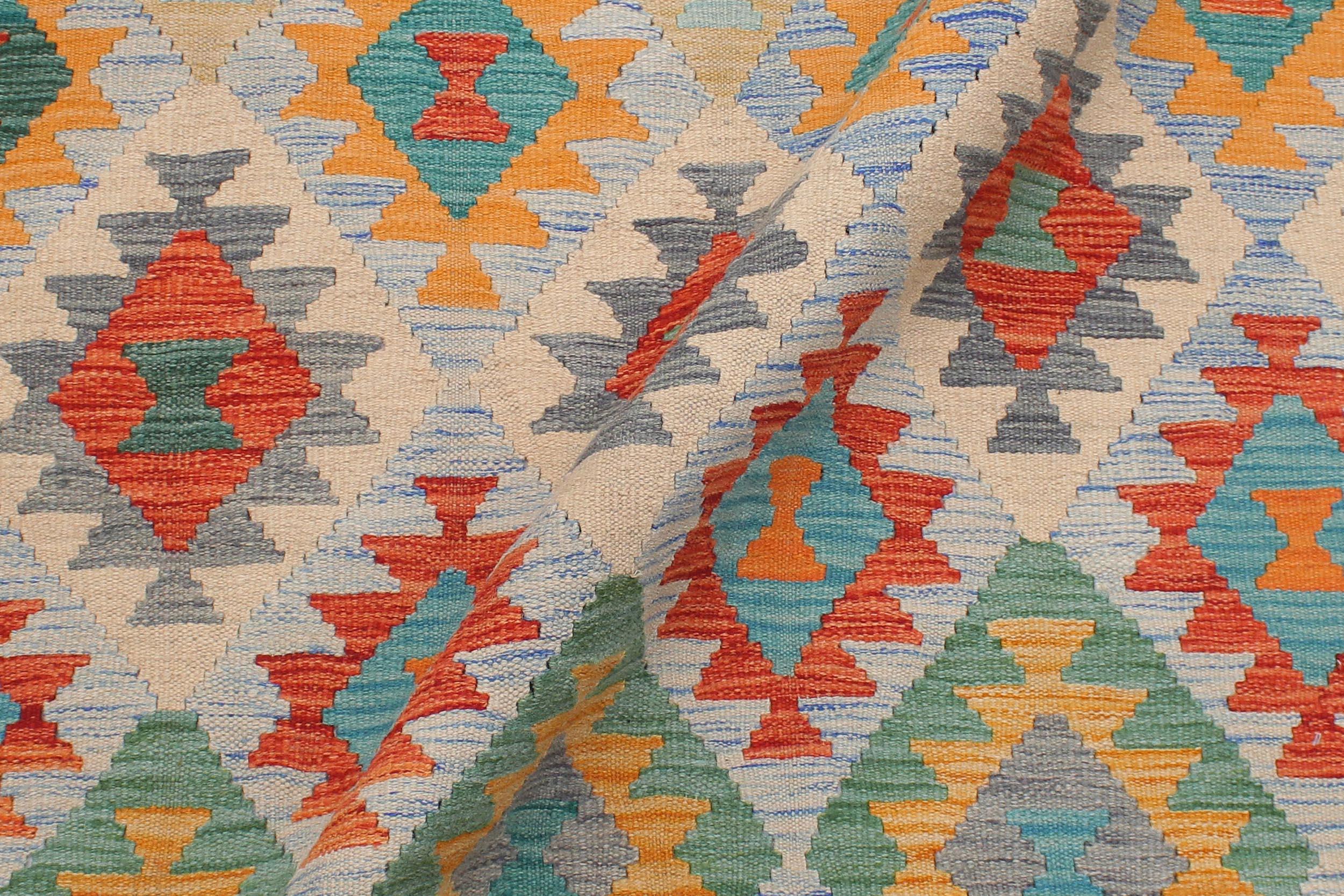 handmade Geometric Kilim Rust Blue Hand-Woven RECTANGLE 100% WOOL area rug 5 x 7