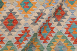 handmade Geometric Kilim Rust Blue Hand-Woven RECTANGLE 100% WOOL area rug 5 x 7