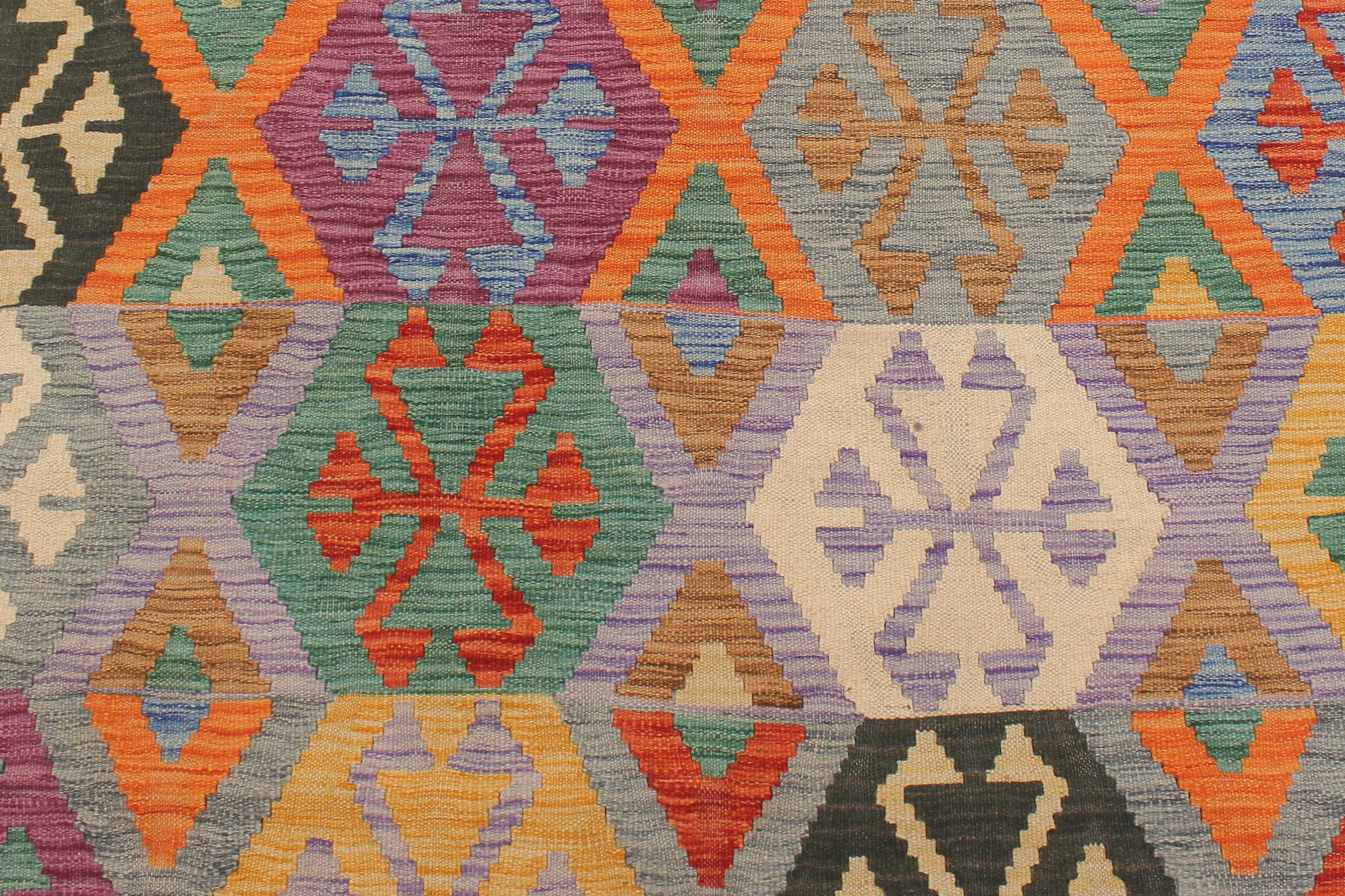 handmade Geometric Kilim Gray Blue Hand-Woven RECTANGLE 100% WOOL area rug 5 x 7