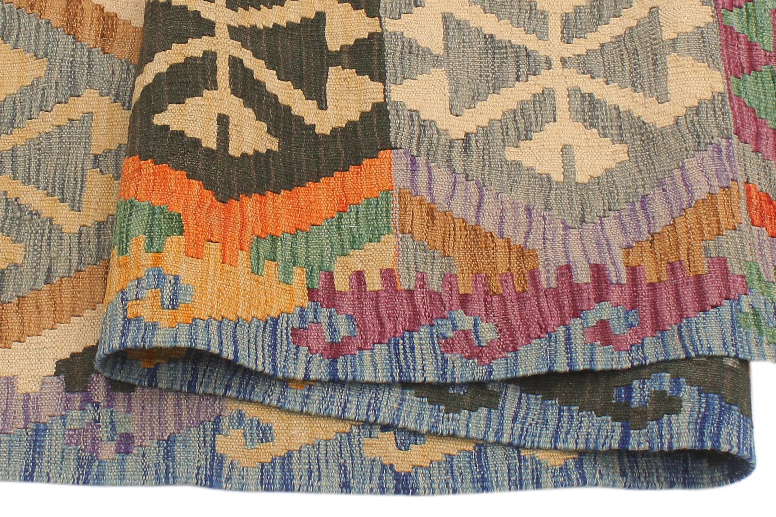 handmade Geometric Kilim Gray Blue Hand-Woven RECTANGLE 100% WOOL area rug 5 x 7