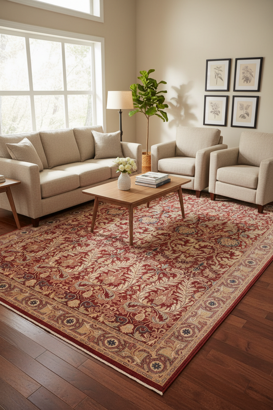 handmade Transitional Lahore Red Tan Hand Knotted RECTANGLE 100% WOOL area rug 10' x 14'