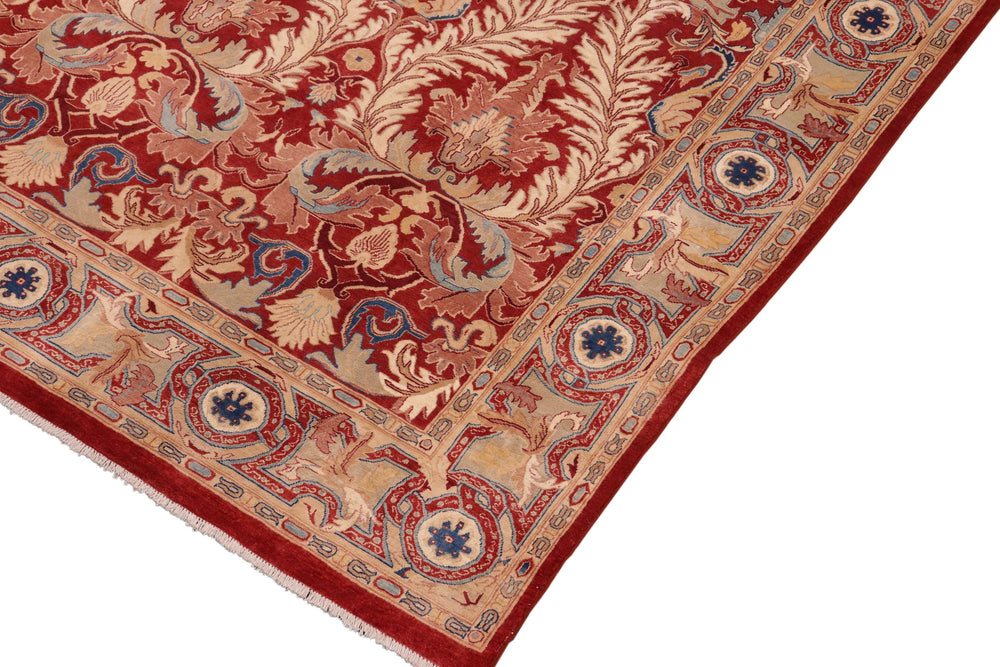 handmade Transitional Lahore Red Tan Hand Knotted RECTANGLE 100% WOOL area rug 10' x 14'