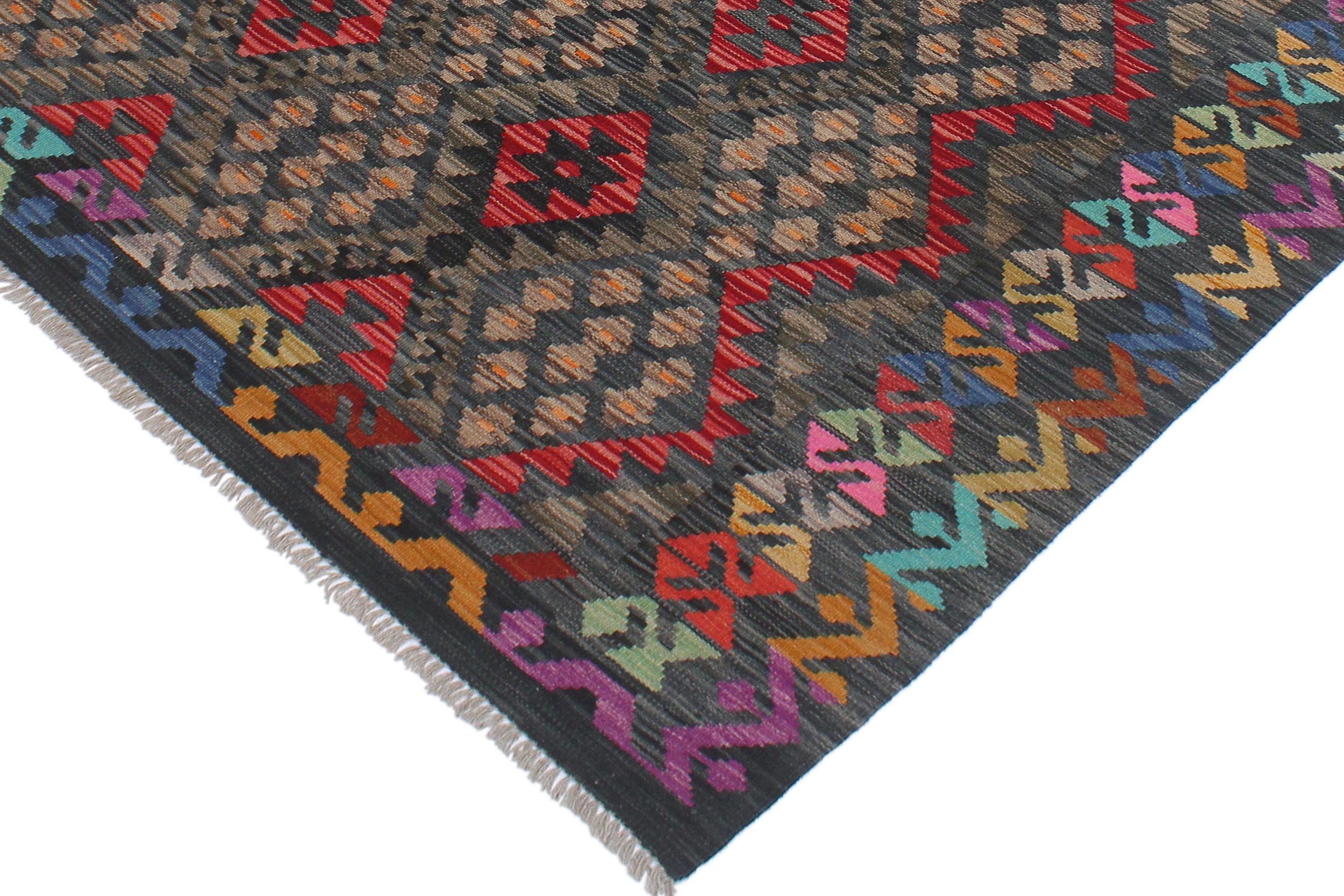 handmade Geometric Kilim Red Green Hand-Woven RECTANGLE 100% WOOL area rug 5 x 7