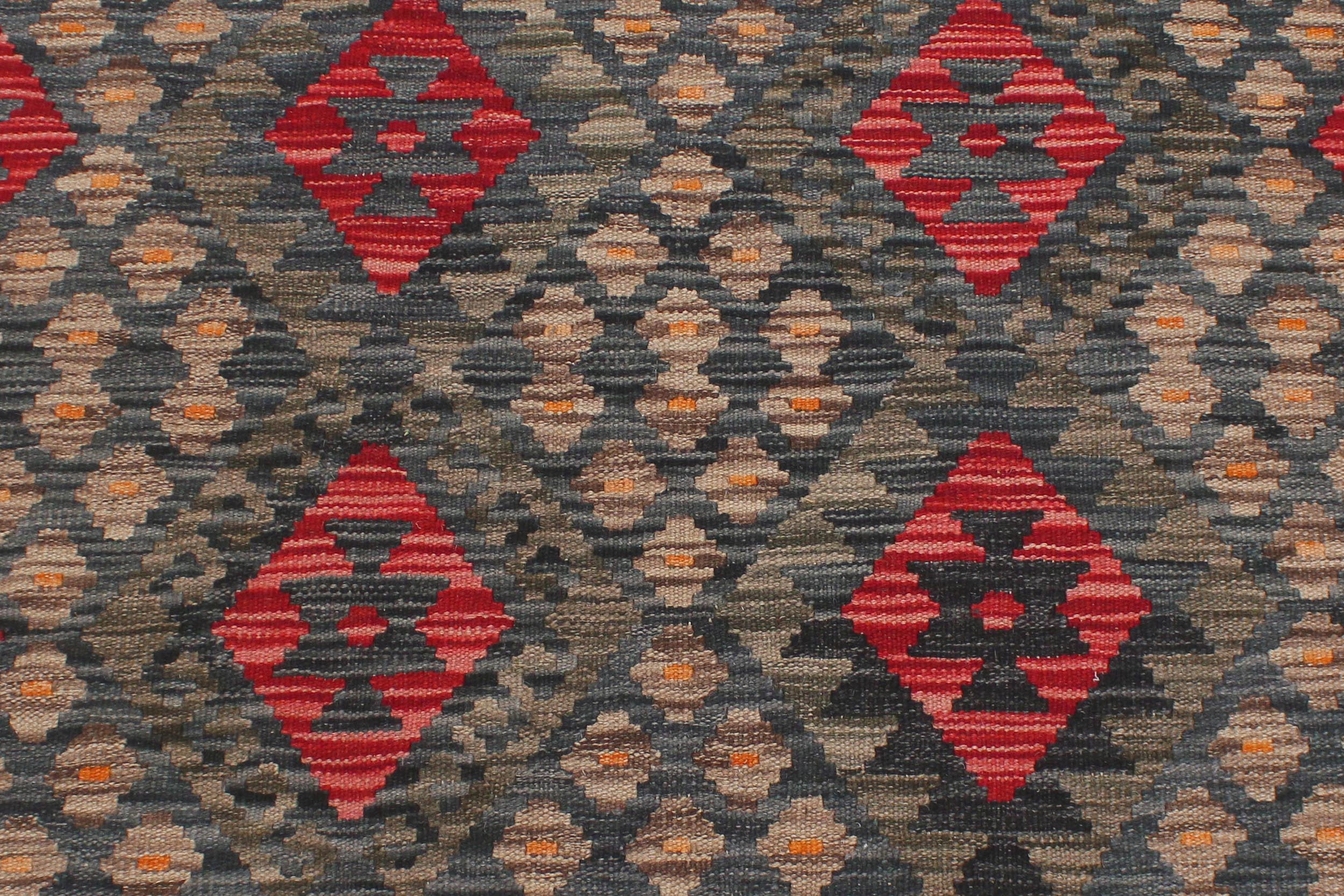 handmade Geometric Kilim Red Green Hand-Woven RECTANGLE 100% WOOL area rug 5 x 7