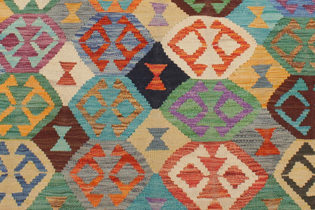 Flat Weave Kilim Antique Navaho Vintage handmade Geometric Kilim Blue Rust Hand-Woven Rectangle 100% Wool Area Rug 5x6 
