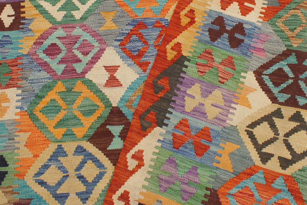 Flat Weave Kilim Antique Navaho Vintage handmade Geometric Kilim Blue Rust Hand-Woven Rectangle 100% Wool Area Rug 5x6 