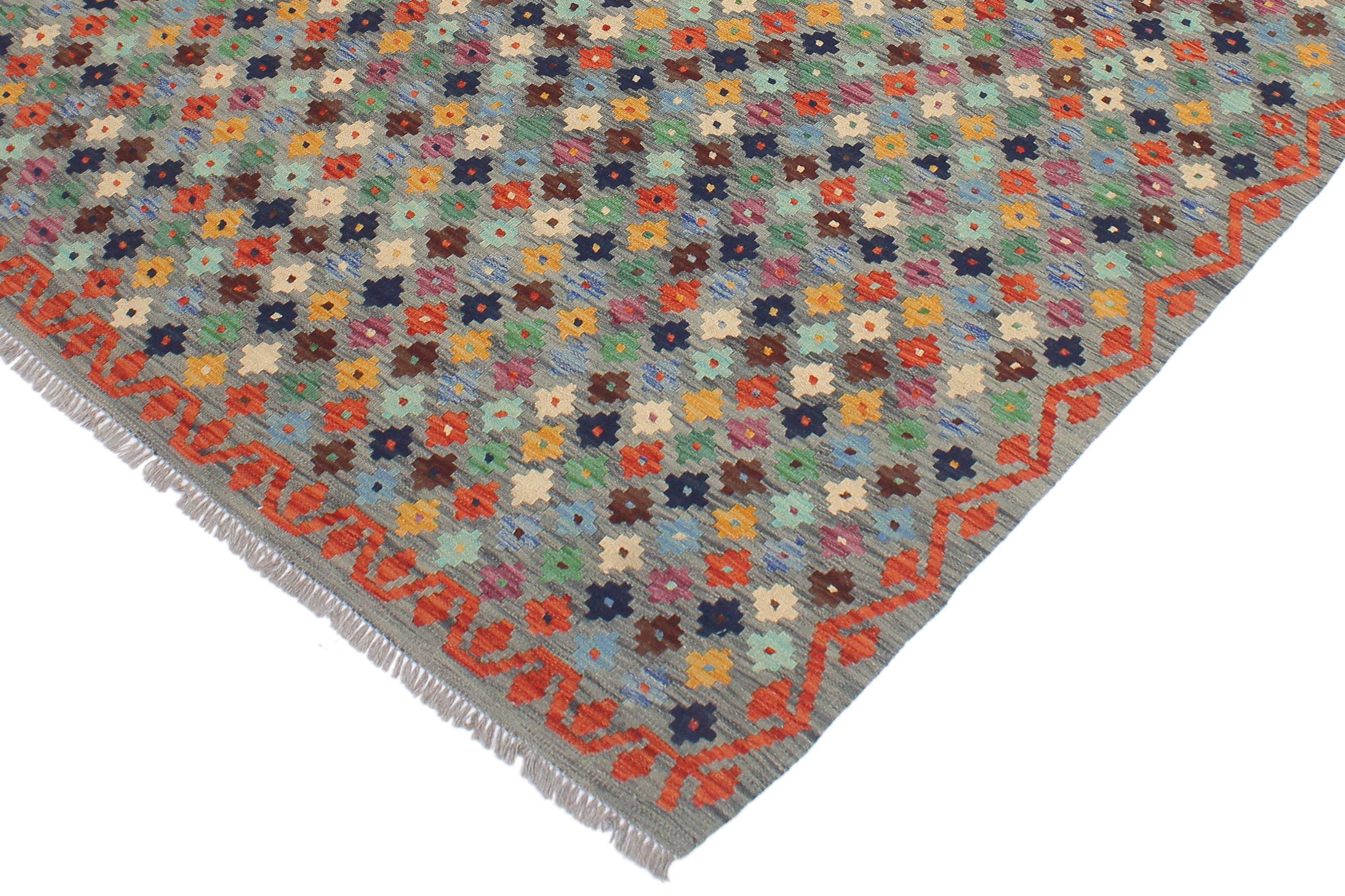 handmade Modern Kilim Gray Rust Hand-Woven RECTANGLE 100% WOOL area rug 5 x 6