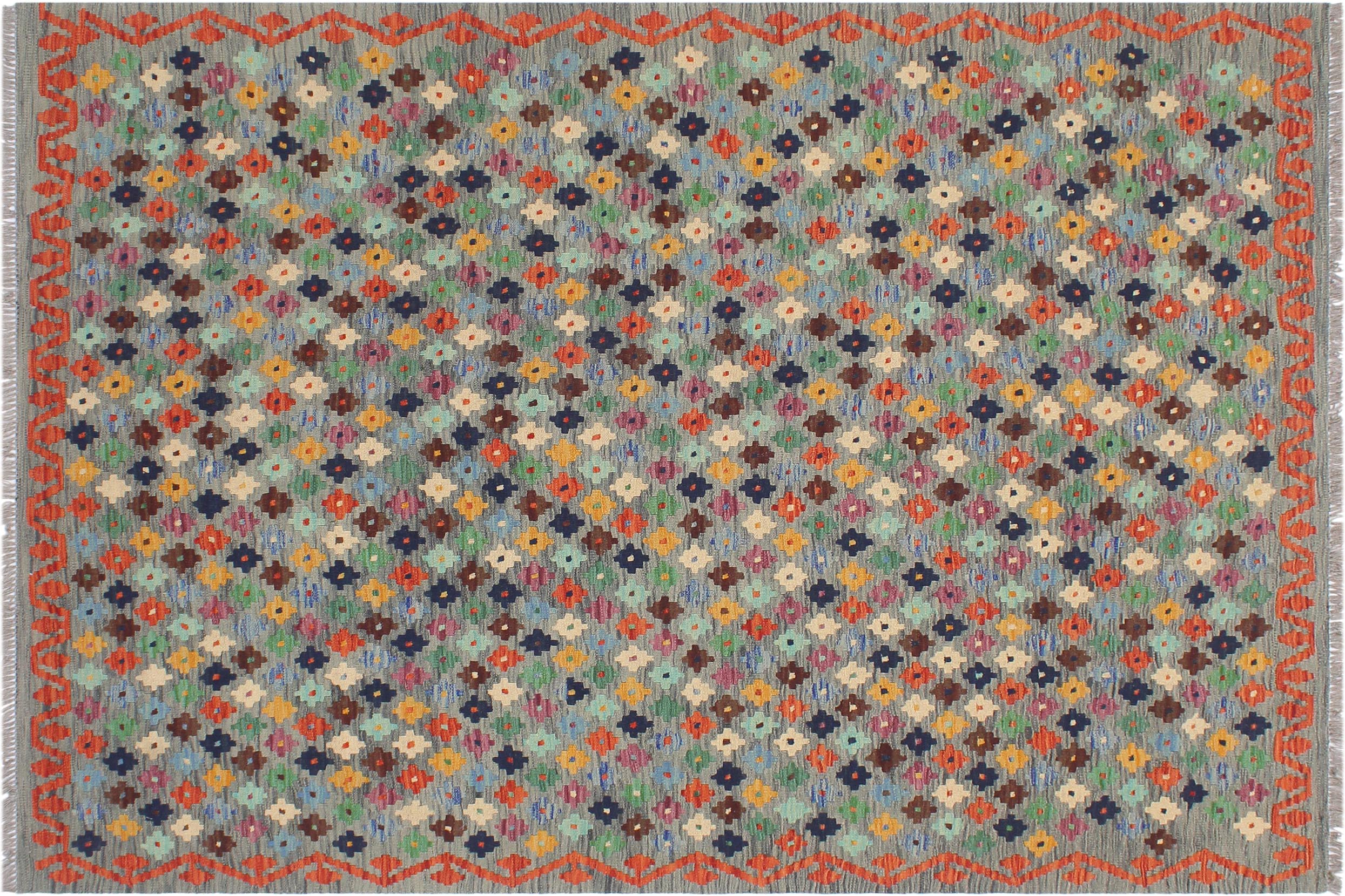 handmade Modern Kilim Gray Rust Hand-Woven RECTANGLE 100% WOOL area rug 5 x 6