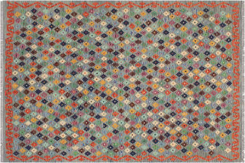 handmade Modern Kilim Gray Rust Hand-Woven RECTANGLE 100% WOOL area rug 5 x 6